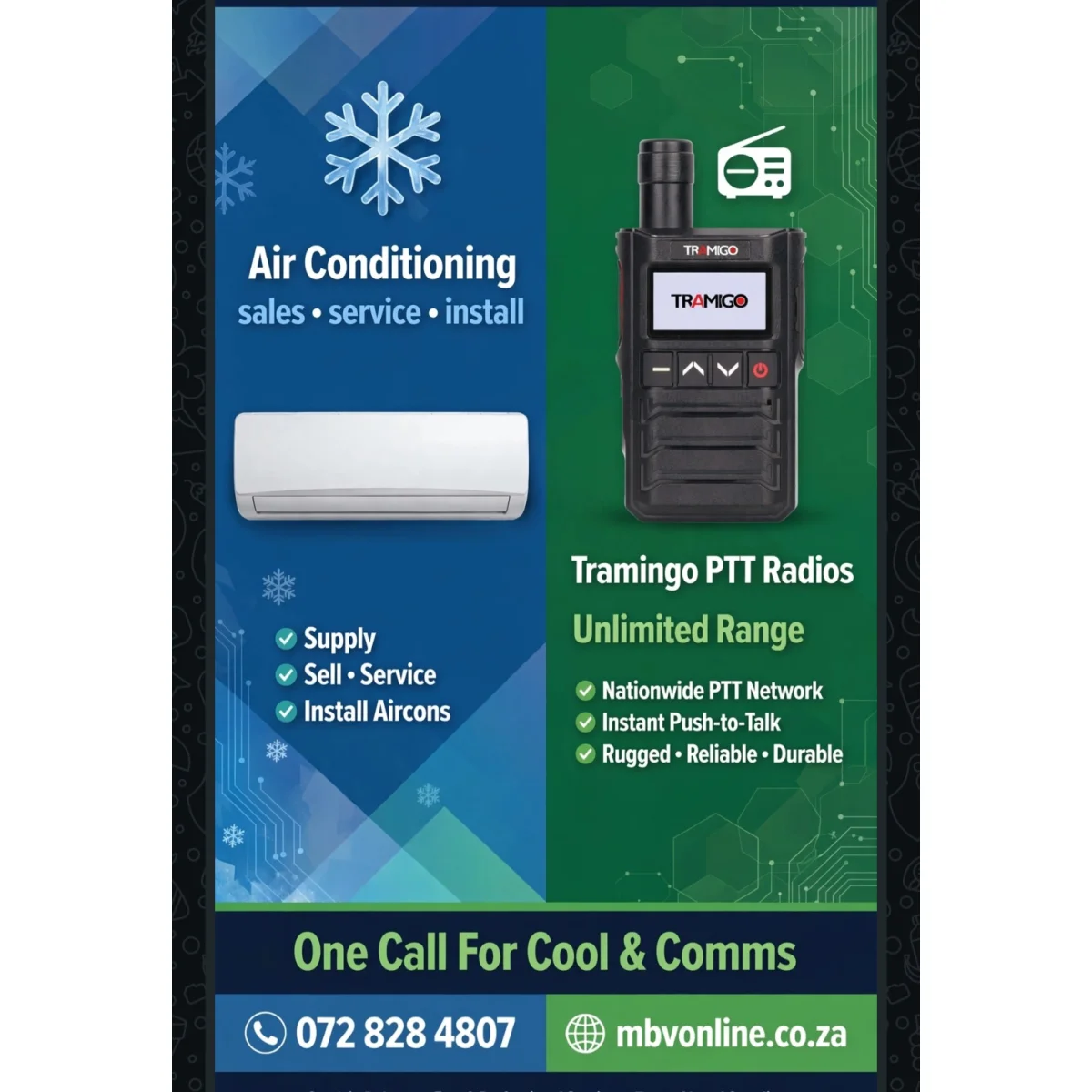 PTT radios price R1800 and rental R180 pm